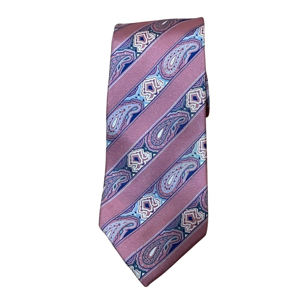 VTG Field Brothers by Oleg Cassini Silk Necktie Paisley Stripe Pink Men's Formal